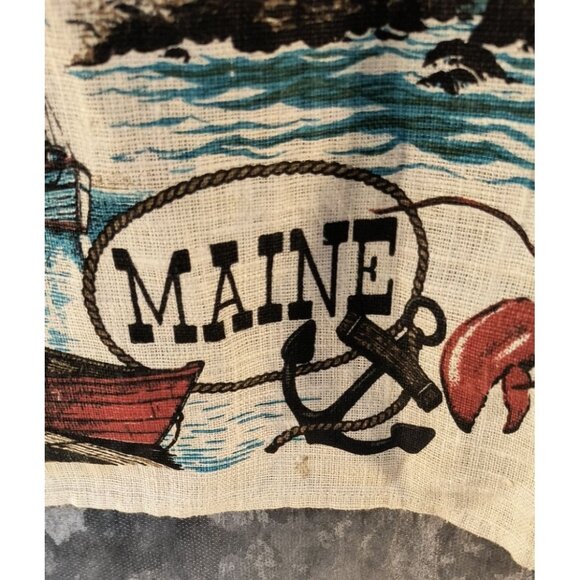 Vintage 1960s Linen Map Tea Towel Maine State Landmarks & History - Picture 7 of 7